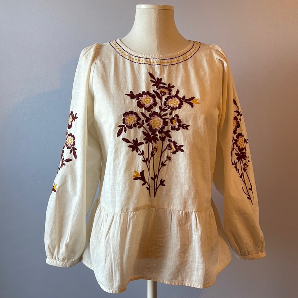 NEW LOFT CREAM  COLOR TOP WITH BEAUTIFUL EMBROIDERY